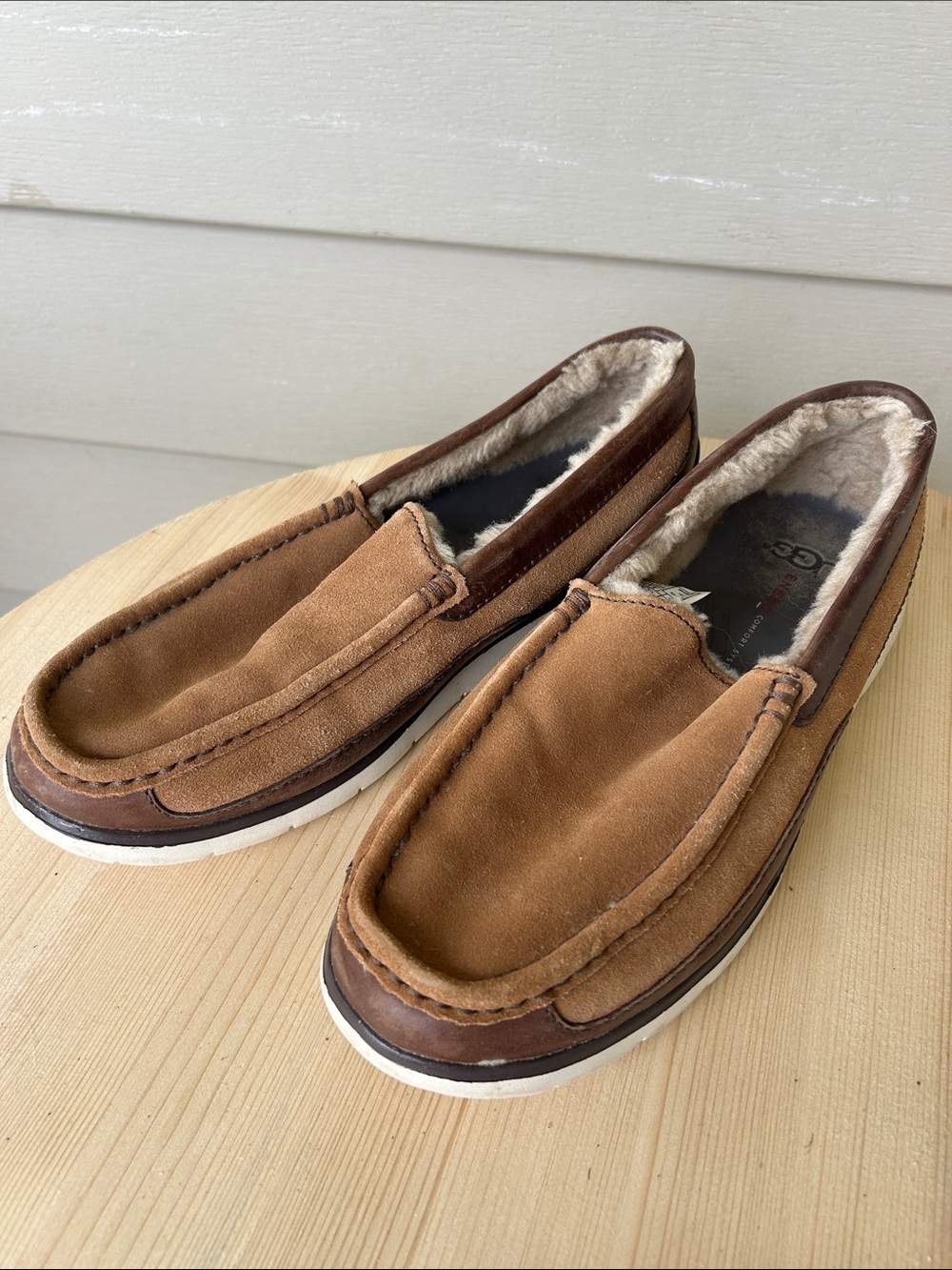 UGG Men's Fascott Chestnut Suede Slip-On Moccasins with Shearling